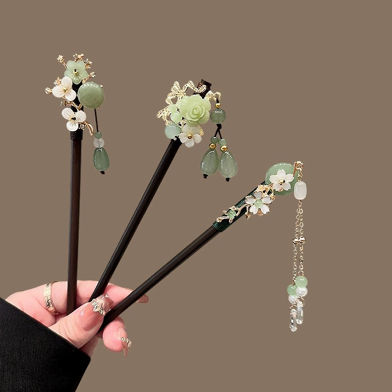 Travel Accessories Jewelry - アンティーク木製ヘアピン女性のエレガントなヘアスティック新中国風のシンプルなチャイナドレスヘアピン帽子ジュエリーヘアアクセサリー