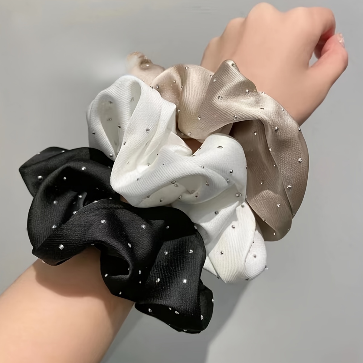 Travel Accessories Aesthetic - 1/3 個のラインストーン装飾付きサテンシュシュ - ポニーテールやヘアアクセサリー用の柔らかく快適なヘアゴム