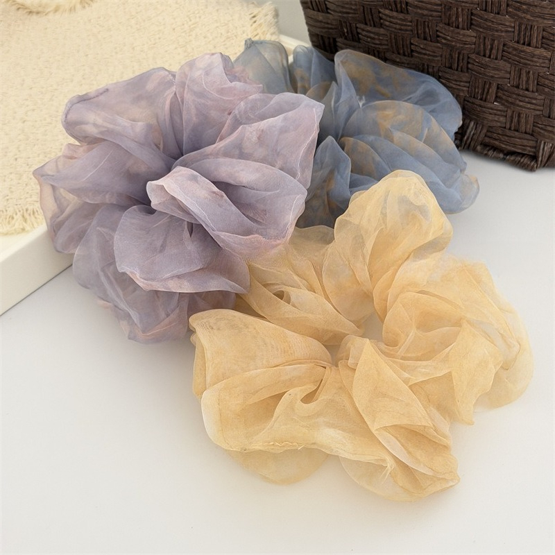 Travel Accessories Aesthetic - 1Pc ヘアシュシュ特大オーガンザタイダイ薄手の弾性ヘアバンドポニーテールホルダー女性ガールズファッションヘアアクセサリー