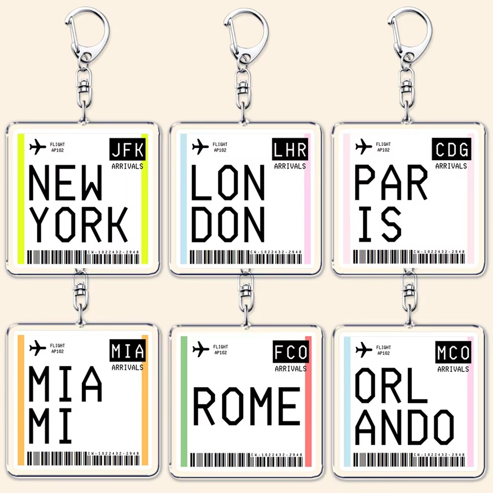 Travel Accessories Jewelry - 旅行用航空券、搭乗券、キーホルダー。ロンドン、パリ、東京、ニューヨークのデザイン。アクセサリー、バッグ、キーチェーン、ジュエリー、ギフトに。