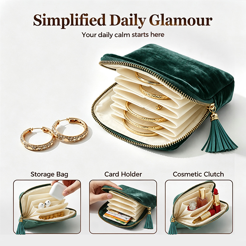 ベルベット製トラベルジュエリーポーチ、携帯用ジッパー付き防塵 - Travel Accessories Jewelry のレビューと価格
