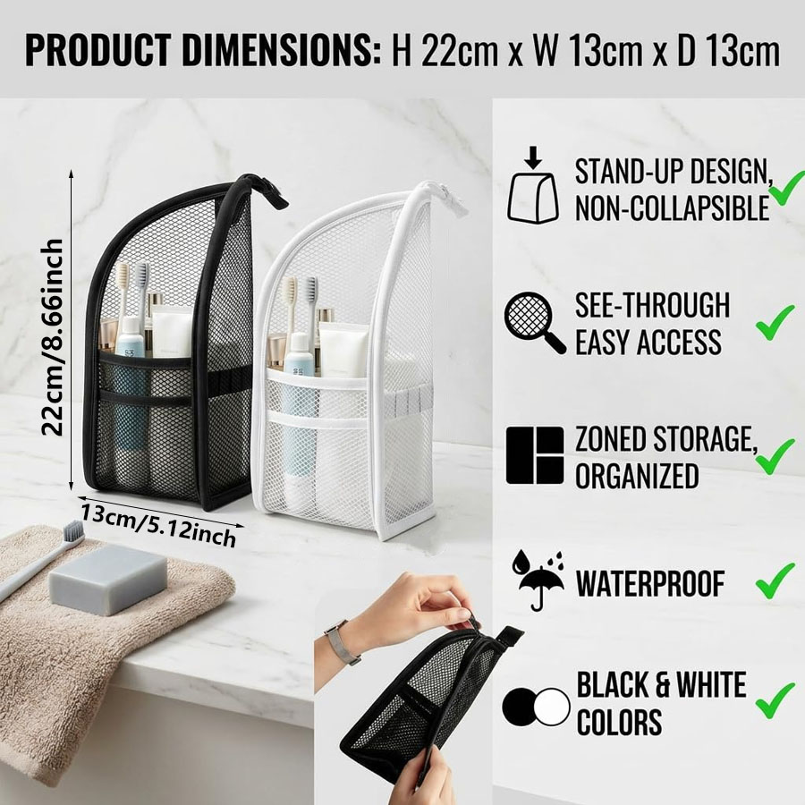 1個入り、持ち運び可能なメッシュ製のトラベル用洗面用具入れ。 - Travel Accessories Organizer Bag のレビューと価格