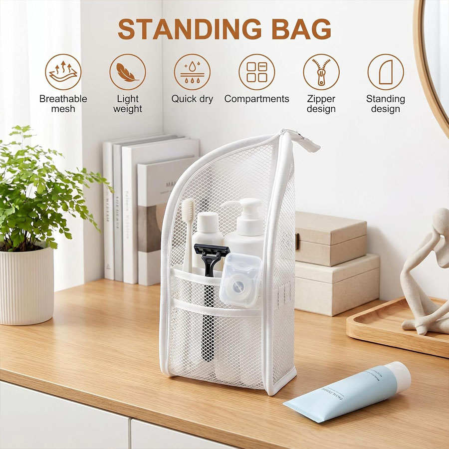 1個入り、持ち運び可能なメッシュ製のトラベル用洗面用具入れ。 - Travel Accessories Organizer Bag のレビューと価格